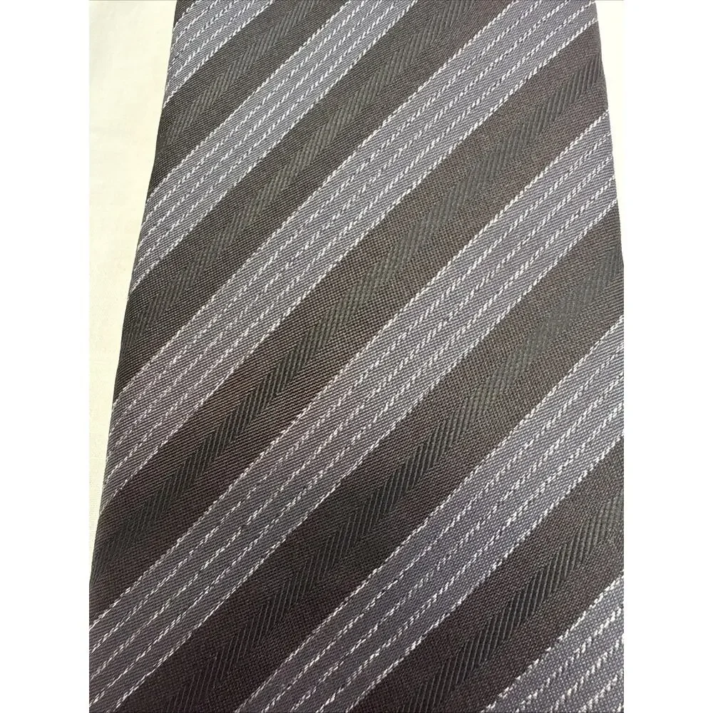 Z Zegna 100% Silk Striped Necktie Black Silver Gray Italy Luxury 59”
